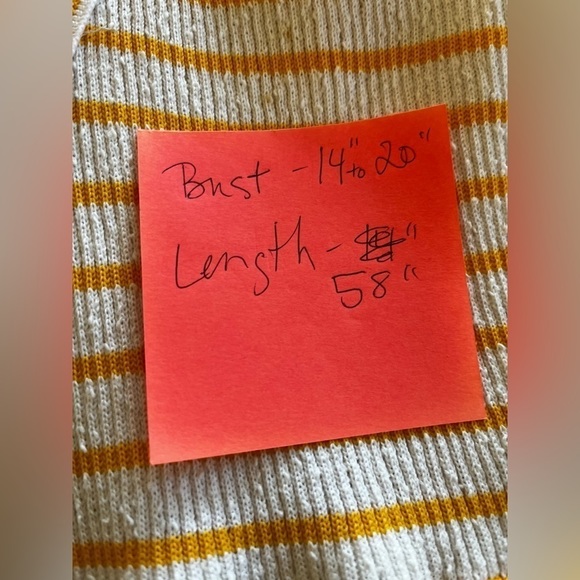 GIAMO KNITS V NECK YELLOW AND WHITE VINTAGE STRIPED SWEATER DRESS - Picture 7 of 9